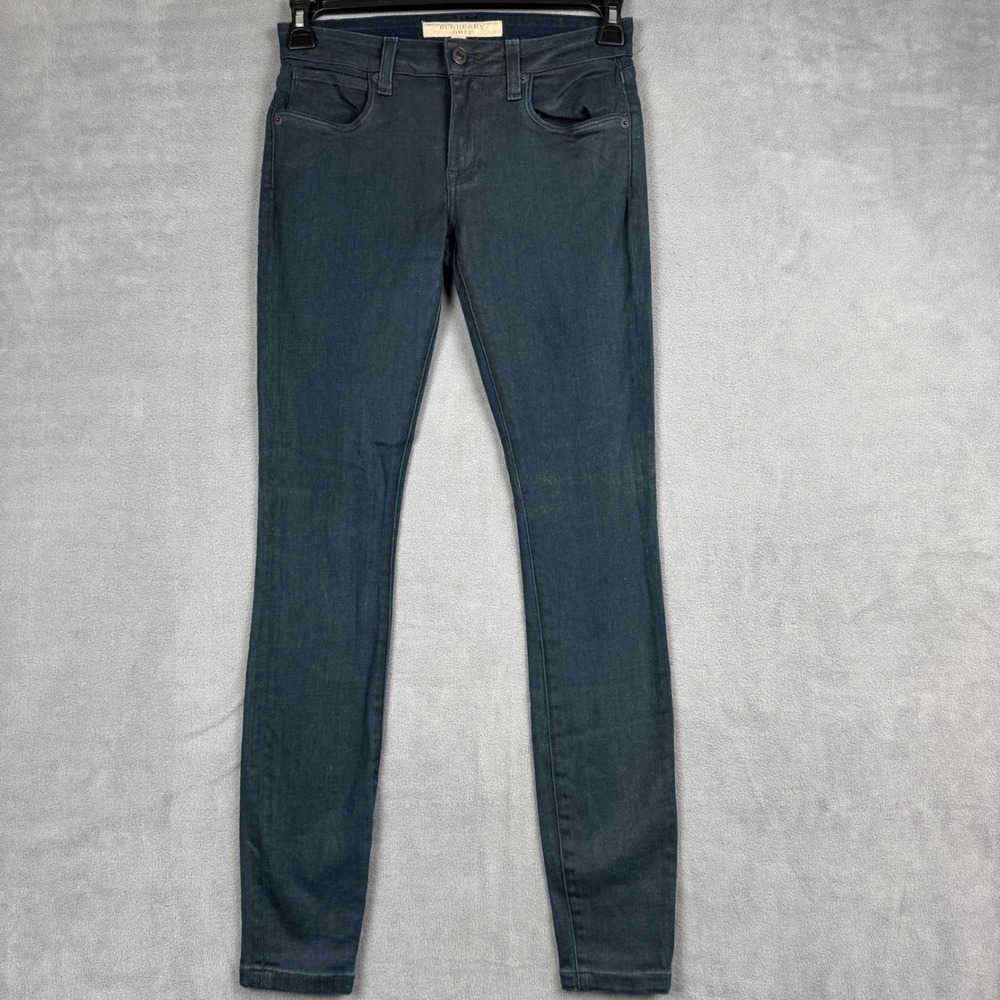 Burberry Brit Women Skinny Jeans Low Rise Dark Teal Blue 27 Stretch Heritage USA
